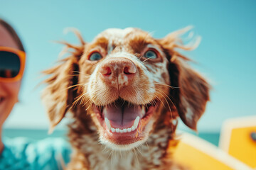 Family joyfully adopts a puppy on a sunny day at the beach, creating lasting memories together
