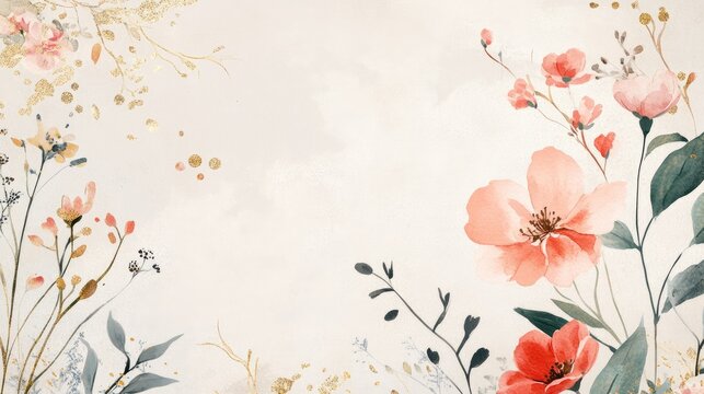 Elegant wedding invitation featuring watercolor flowers with pastel shades and gold foil accents in a minimalist design