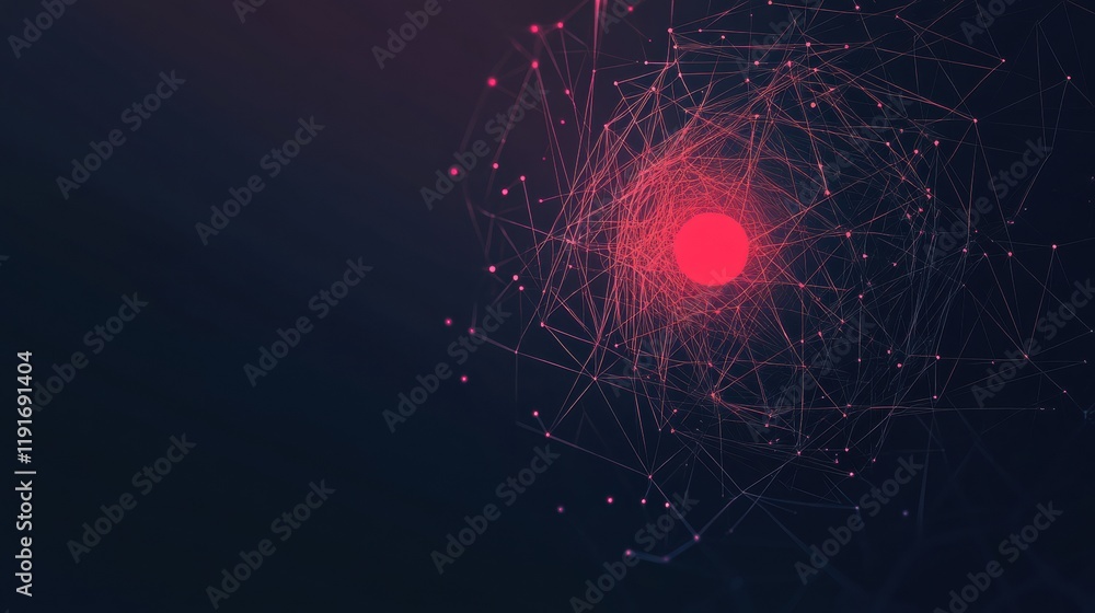 Poster Graphical representation of a minimalistic virus design in red and black with a focus on structure and patterns. Generative AI