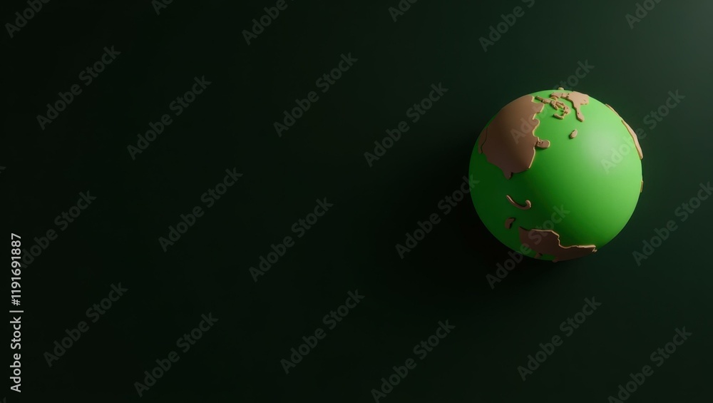 Poster rich green globe on left. soft purple background. copy space for text, 3d render ai generated design