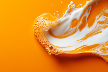 Captivating abstract art showcasing swirling latte textures against an orange background