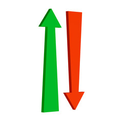 Illustration of green arrow and red arrow going down. Concept: Lift, going up and down.