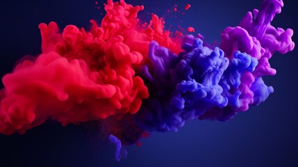 This composition showcases a dynamic arrangement of vibrant red and purple colors swirling together against a deep blue background, creating an energetic and artistic atmosphere