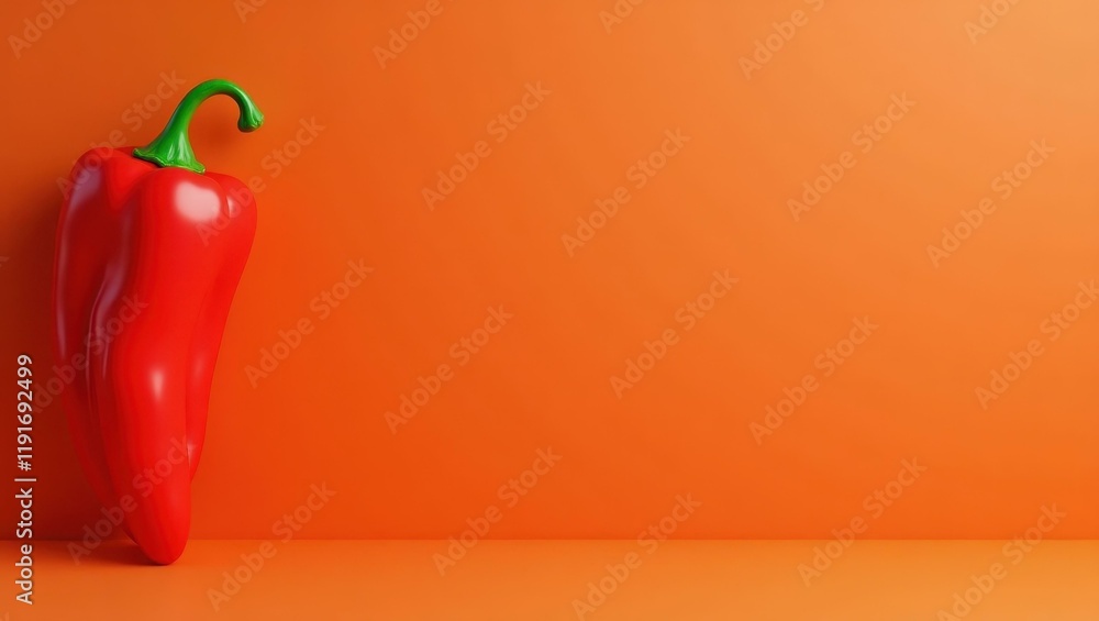 Poster chili pepper red dash cam on left. soft orange background. copy space for text, 3d render ai generat