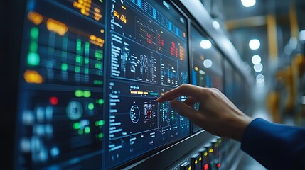 Obraz premium Factory worker monitoring industrial process control screen