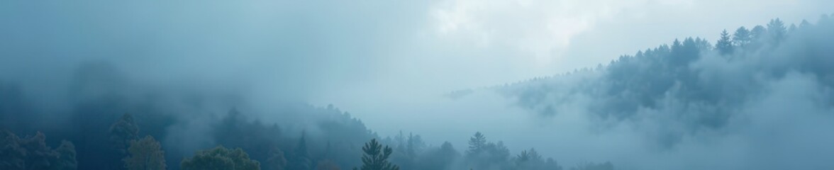 Obraz premium Dense white fog blankets a dark scene, limiting visibility , dark atmospheric, eerie, mysterious fog