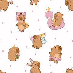seamless pattern with cute capybara 