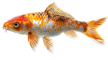 Fototapeta premium Koi fish swimming, isolated, white background, aquarium, pet