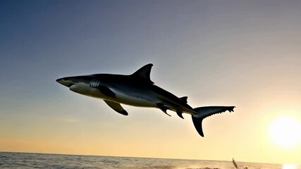 Shark Jumping Out of Ocean Waves, A Dynamic Marine Wildlife Scene

