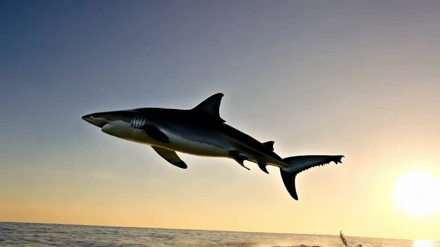 Shark Jumping Out of Ocean Waves, A Dynamic Marine Wildlife Scene

