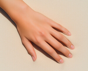 Fototapeta premium Human Hand on Light Beige Sand