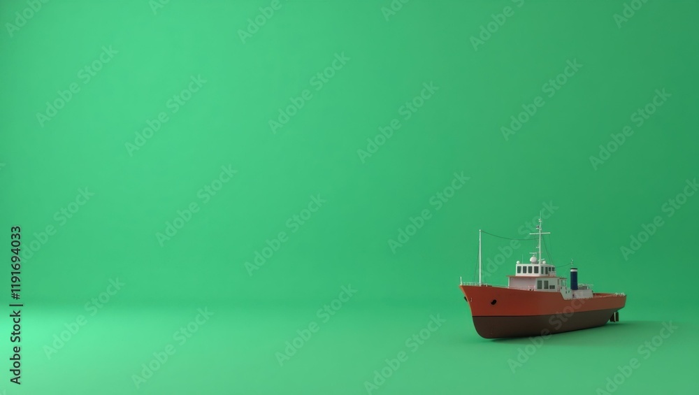 Poster rich navy ship on right. soft red background. copy space for text, 3d render ai generated designer e