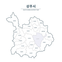 Sangju Map. Map of South Korea with Major Cities, Clean Line Design on White Background.