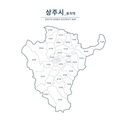 Sangju Map. Map of South Korea with Major Cities, Clean Line Design on White Background.