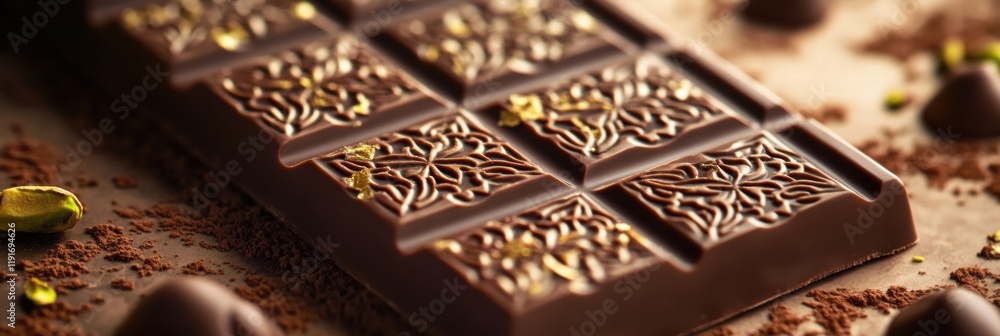 Aufkleber delicious pistachio filled chocolate bar adorned with intricate arabesque patterns and gold highligh