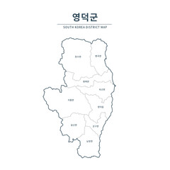 Yeongdeok Map. Map of South Korea with Major Cities, Clean Line Design on White Background.