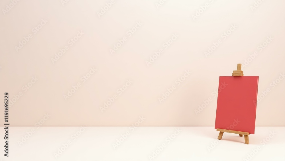 Poster cardinal red art easel on right. soft white background. copy space for text, 3d render ai generated 