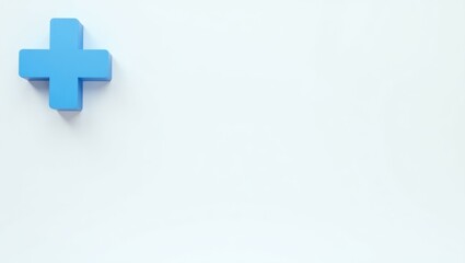 Fototapeta premium Azure blue cross icon on left. Blue medical cross symbol on white back