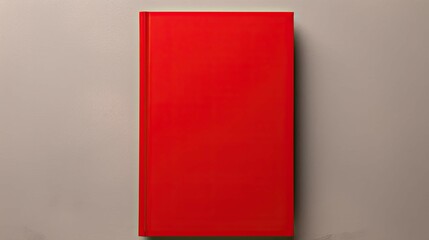 A red book with a white spine sits on a gray wall