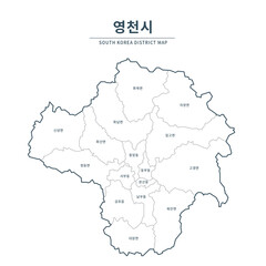 Yeongcheon Map. Map of South Korea with Major Cities, Clean Line Design on White Background.