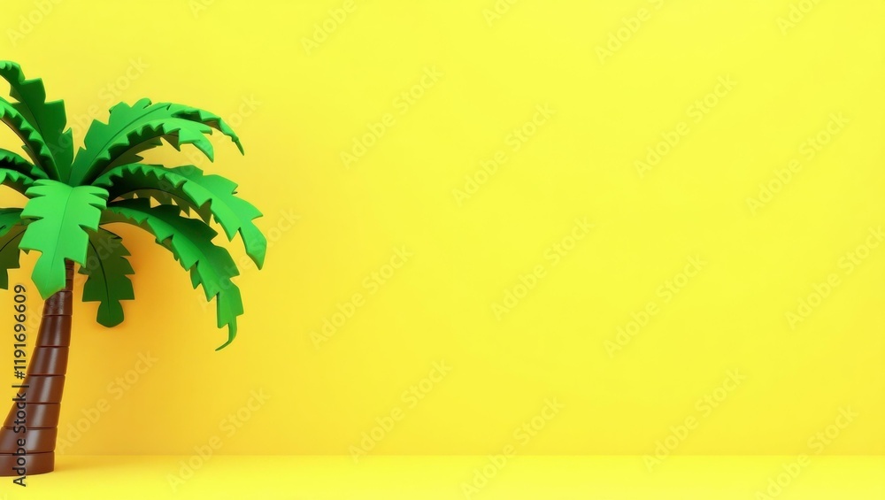 Poster emerald green palm tree on right. soft purple background. copy space for text, 3d render ai generate