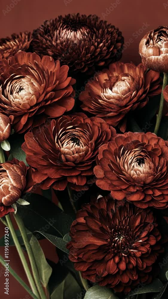 Poster vibrant red flowers with intricate petals create a stunning display in a well-lit setting