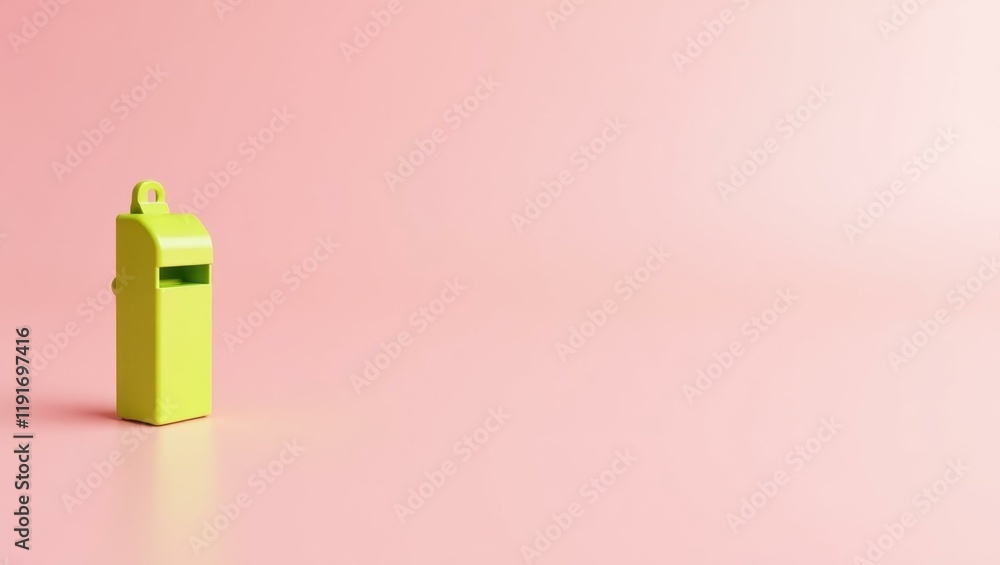 Poster chartreuse whistle on right. soft blue background. copy space for text, 3d render ai generated desig