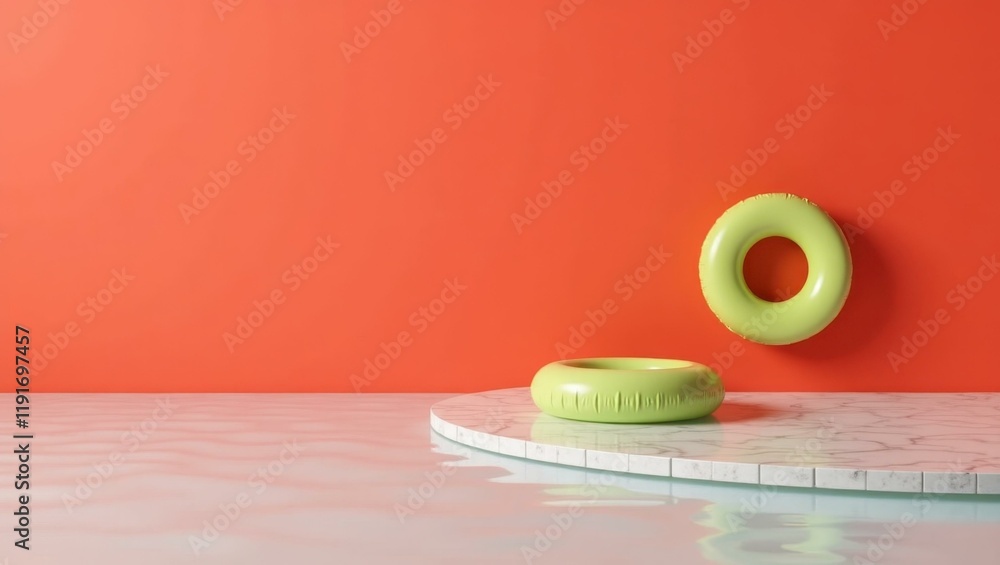 Poster lime green parrot perched on a branch on right. soft pink background. copy space for text, 3d render