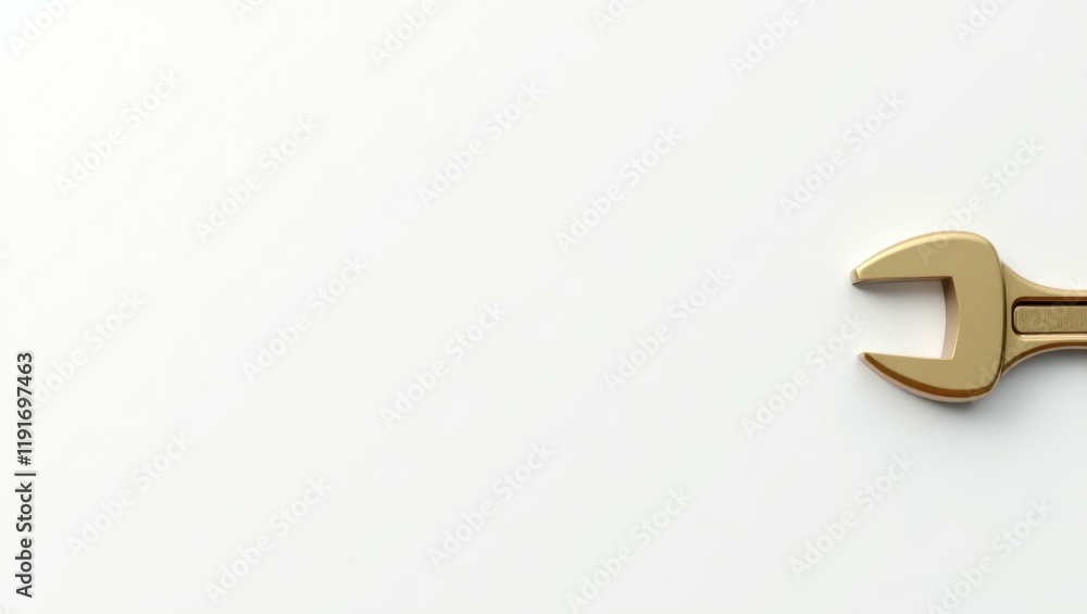 Poster metallic bronze wrench on right. soft red background. copy space for text, 3d render ai generated de