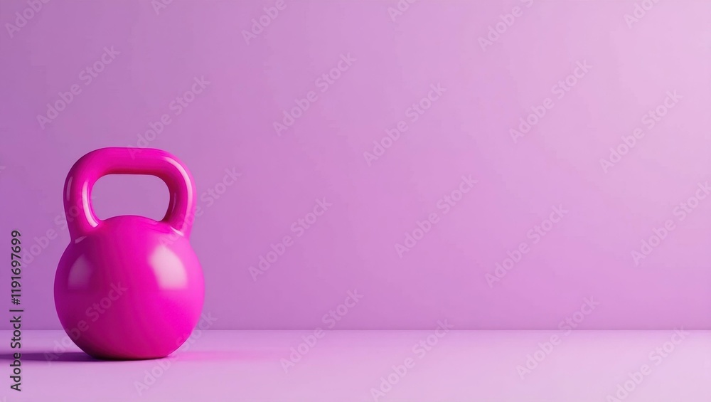 Poster magenta kettlebell on left. soft yellow background. copy space for text, 3d render ai generated desi