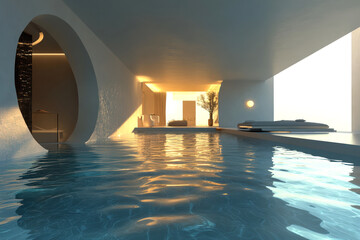 Naklejka premium Luxury Modern Home with Indoor Pool and Minimalist Design
