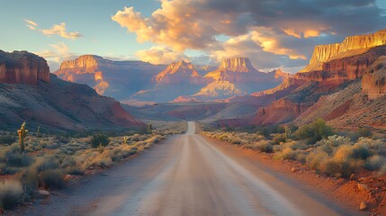 Fototapeta premium Desert road sunset canyon scenic travel