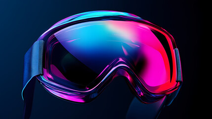 A close-up of pink and blue ski goggles isolated on a black background. Skyweave. Illustration