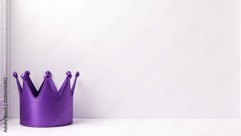 Poster royal purple and gold scepter on right. soft white background. copy space for text, 3d render ai gen