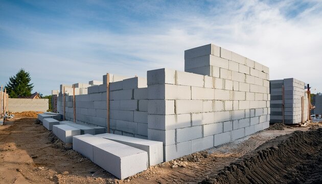 Generated image Building walls with aerated concrete blocks on construction site 