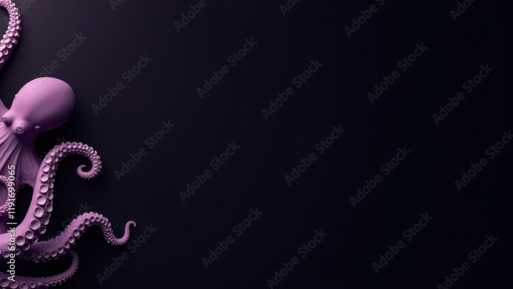 Poster amethyst octopus on left. soft pink background. copy space for text, 3d render ai generated designer