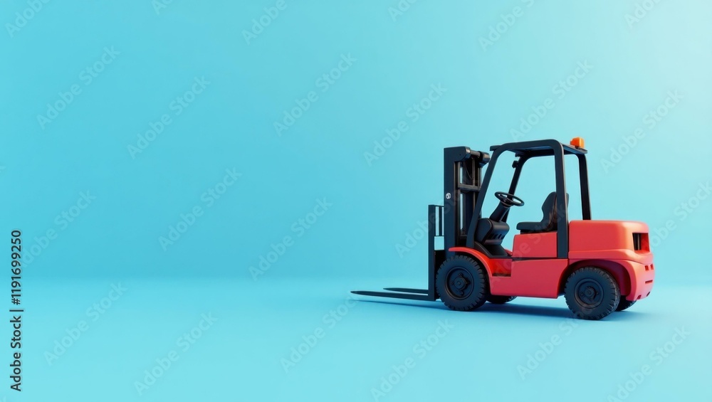 Poster fire engine red forklift on left. soft yellow background. copy space for text, 3d render ai generate