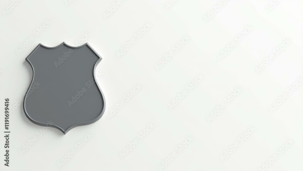 Poster pebble gray police badge on left. soft green background. copy space for text, 3d render ai generated