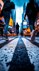 Urban Pedestrians on a Rainy Evening at a Crosswalk