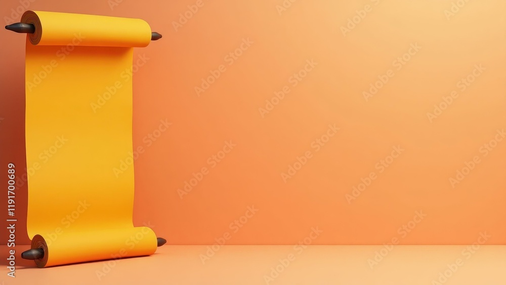 Poster rich mustard yellow classical philosophy scroll on right. soft black background. copy space for text