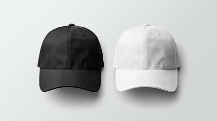 Two hats, one black and one white, are displayed on a white background