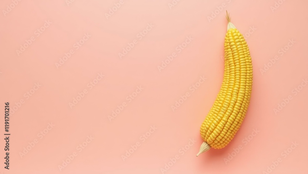Poster canary yellow corn stalk on left. soft yellow background. copy space for text, 3d render ai generate