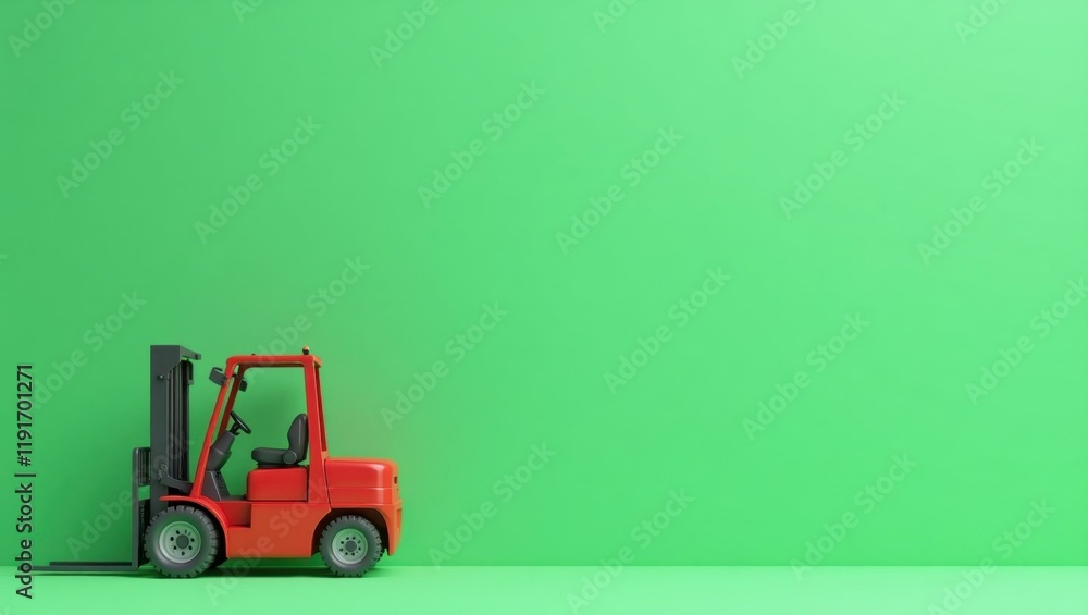 Aufkleber fire engine red forklift on left. soft yellow background. copy space for text, 3d render ai generate