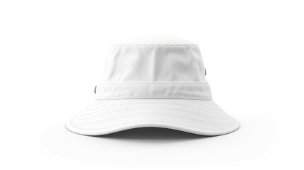 A white hat with a black band sits on a white background