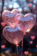 Obraz premium Sparkling Heart-Shaped Balloons in a Romantic Valentine Glow