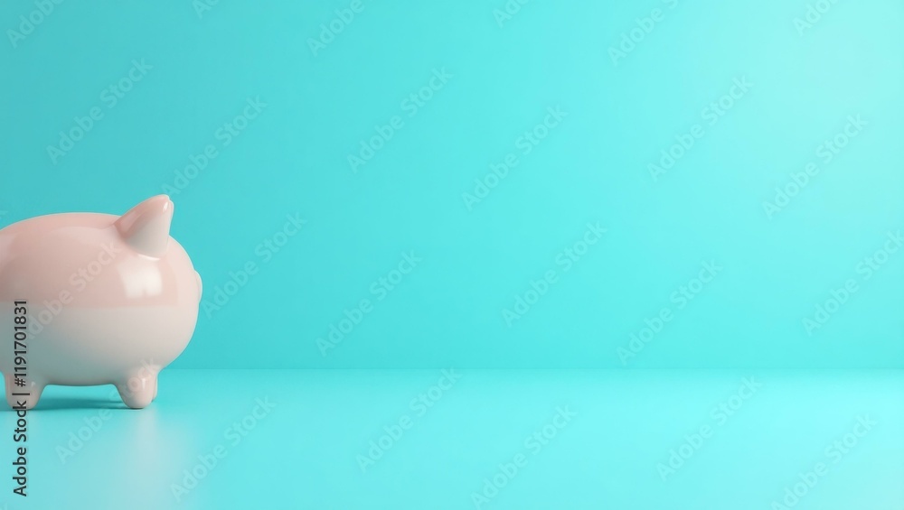 Poster aquamarine astromech droid on left. soft coral background. copy space for text, 3d render ai generat
