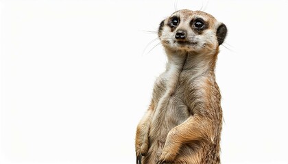 Fototapeta premium a playful meerkat standing on hind legs isolated on white and white background