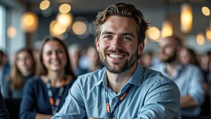 Fototapeta premium Smiling businessman attending a conference or seminar