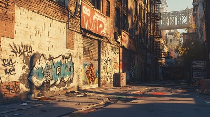 Obraz premium Urban Decay: A Sun-Drenched Alleyway in the City