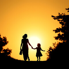 Obraz premium silhouette of a mother's love for her child